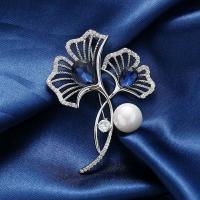 Rhinestone Brooch Zinc Alloy with Plastic Pearl Ginkgo Leaf fashion jewelry & for woman & with rhinestone nickel lead & cadmium free Sold By PC