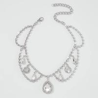 Collar de Aleación de Zinc, diamantes de imitación, con aleación de zinc, Gota, chapado en color de plata, Doble capa & Joyería & para mujer, longitud aproximado 11.4-15.55 Inch, Vendido por UD