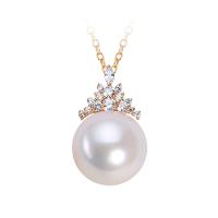 Natural Freshwater Pearl Necklace Thailand Sterling Silver with Freshwater Pearl & 18K Gold 18K gold plated micro pave cubic zirconia & for woman 11mm Length Approx 17.32 Inch Sold By PC