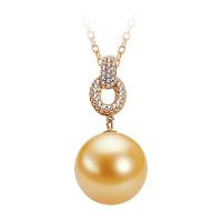 Thailand Sterling Silver Halsketting, met Golden South Sea Pearl & 18K Gold, gold plated, micro pave zirconia & voor vrouw, 12mm, Lengte Ca 17.32 inch, Verkocht door PC