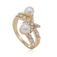 Strass vinger Ring, Zinc Alloy, met ABS kunststof parel, gold plated, mode sieraden & voor vrouw & met strass, twee verschillende gekleurde, 17mm, Verkocht door PC