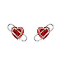 Cubic Zircon (CZ) Stud Earring Brass with Cubic Zirconia Heart silver color plated fashion jewelry & for woman red nickel lead & cadmium free Sold By Pair