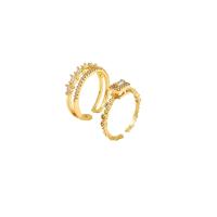 Cubic Zirconia Micro Pave Brass Ring gold color plated 2 pieces & adjustable & micro pave cubic zirconia & for woman nickel lead & cadmium free US Ring Sold By Set