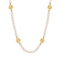 Natural Freshwater Pearl Necklace with Titanium Steel with 1.97inch extender chain 18K gold plated fashion jewelry & for woman golden 4mm 8mm Length Approx 15.75 Inch Sold By PC