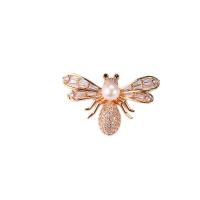 Freshwater Pearl Brooch Copper Alloy Bee gold color plated micro pave cubic zirconia & for woman Sold By Lot