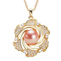 Freshwater Pearl Brass Necklace with Copper Alloy with 1.96 inch extender chain gold color plated micro pave cubic zirconia & for woman 8mm Length Approx 15.75 Inch Sold By Lot