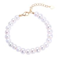Freshwater Pearl Brass Necklace, with Copper Alloy, with 1.96 inch extender chain, 18K gold plated, for woman, white, Length:Approx 6.3 Inch, 5PCs/Lot, Sold By Lot