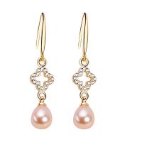Freshwater Pearl Earrings with Brass 18K gold plated micro pave cubic zirconia & for woman Sold By Lot
