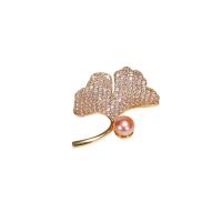 Freshwater Pearl Brooch with Copper Alloy plated micro pave cubic zirconia & for woman Sold By Lot
