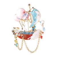 Rhinestone Brooch Zinc Alloy Sail Boat gold color plated for woman & enamel & with rhinestone nickel lead & cadmium free Sold By PC