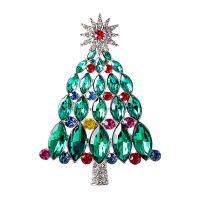 Christmas Brooches Zinc Alloy Christmas Tree silver color plated Christmas Design & for woman & with rhinestone green nickel lead & cadmium free Sold By PC