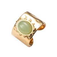 Titanium Steel Finger Ring with Natural Stone gold color plated adjustable & for woman US Ring Sold By PC
