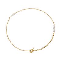 Freshwater Pearl Brass Necklace with Freshwater Pearl 18K gold plated fashion jewelry & ball chain & for woman Length Approx 50 cm Sold By PC