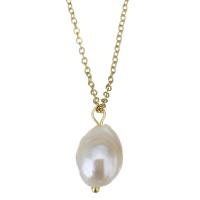 Natural Freshwater Pearl Necklace Stainless Steel with pearl gold color plated 1.5mm Length Approx 17 Inch Sold By Lot
