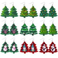 Christmas Earrings Leather with Zinc Alloy Christmas Tree printing Christmas Design & for woman multi-colored Sold By Lot
