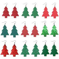 أقراط عيد الميلاد, الجلود الاصطناعية, مع سبائك الزنك, شجرة الميلاد, تصميم عيد الميلاد & تصاميم مختلفة للاختيار & للمرأة, المزيد من الألوان للاختيار, 40x75mm, 10أزواج/الكثير, تباع بواسطة الكثير