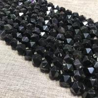 Schwarze Obsidian Perlen, poliert, DIY & verschiedene Größen vorhanden & facettierte, schwarz, verkauft per ca. 38-40 cm Strang