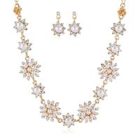 Rhinestone Jewelry Sets earring & necklace Zinc Alloy with Plastic Pearl Flower gold color plated for woman & with rhinestone white nickel lead & cadmium free 25mm Length Approx 45 cm Sold By Set