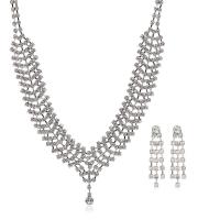 Rhinestone Jewelry Sets earring & necklace with Zinc Alloy silver color plated for woman clear 39mm 19mm Length Approx 42 cm Sold By Set