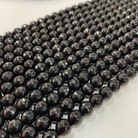 Schwarze Stein Perlen, schwarzer Stein, rund, DIY & verschiedene Größen vorhanden & facettierte, schwarz, verkauft per ca. 38 cm Strang