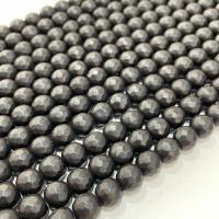 Schwarze Stein Perlen, schwarzer Stein, rund, DIY & verschiedene Größen vorhanden & facettierte & satiniert, schwarz, verkauft per ca. 38 cm Strang