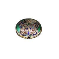 Cloisonne Beads Flat Round gold color plated DIY green Approx Sold By Bag
