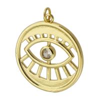 Evil Eye Pendants Brass Round gold color plated fashion jewelry & DIY & evil eye pattern & micro pave cubic zirconia golden Approx 3mm Sold By PC