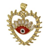 Evil Eye Pendants Brass Heart gold color plated fashion jewelry & DIY & evil eye pattern & micro pave cubic zirconia & enamel two different colored Approx 3mm Sold By PC