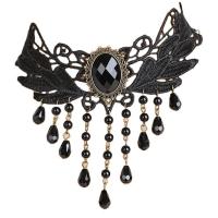 Layered Choker Zinc Alloy with Lace & Crystal antique bronze color plated for woman Sold By PC