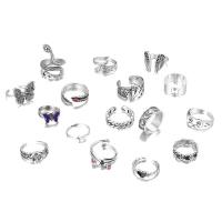 Juego de anillos de aleación de zinc, chapado en color de plata, 16 piezas & Joyería & unisexo, libre de níquel, plomo & cadmio, Vendido por Set