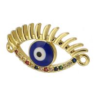 Zło Złącze oczu, Mosiądz, Złe oko, Platerowane w kolorze złota, biżuteria moda & DIY & mikro utorować cyrkonia & emalia, wielokolorowy, 25x13x5mm, otwór:około 1mm, sprzedane przez PC