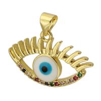 Złe oko wisiorki, Mosiądz, Platerowane w kolorze złota, biżuteria moda & DIY & mikro utorować cyrkonia & emalia, wielokolorowy, 24x15x3mm, otwór:około 3mm, sprzedane przez PC