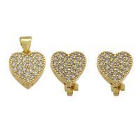 Cubic Zirconia Micro Pave Brass Jewelry Sets pendant & earring Heart gold color plated fashion jewelry & DIY & micro pave cubic zirconia golden Sold By PC