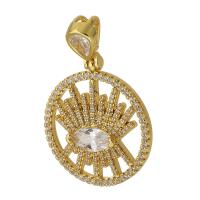 Evil Eye Pendants Brass Round gold color plated fashion jewelry & DIY & evil eye pattern & micro pave cubic zirconia golden 44mm Approx 4mm Sold By PC