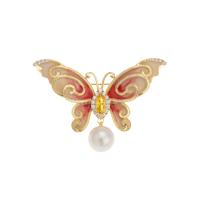 Enamel Brooch Brass with Plastic Pearl Butterfly micro pave cubic zirconia & for woman nickel lead & cadmium free Sold By PC