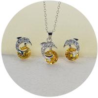 Cubic Zirconia Micro Pave Brass Jewelry Sets earring & necklace Dolphin platinum plated 2 pieces & micro pave cubic zirconia & for woman Length Approx 40 cm Sold By Set