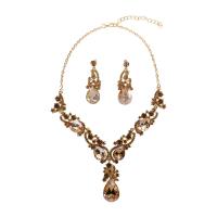 Crystal Jewelry Sets earring & necklace Zinc Alloy with Crystal plated 2 pieces & for woman Champagne 255mm 60mm Sold By Set