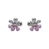 Zinc Alloy Stud Earring with Glass Rhinestone Flower silver color plated fashion jewelry & for woman & enamel nickel lead & cadmium free Sold By Pair