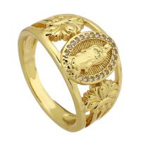 Cubic Zirconia Micro Pave Brass Ring gold color plated fashion jewelry & micro pave cubic zirconia & for woman golden 12mm US Ring Sold By PC