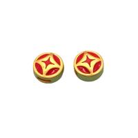 Zinc Alloy Jewelry Beads Flat Round sang gold plated DIY & enamel red nickel lead & cadmium free 10mm Sold By PC