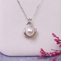Freshwater Pearl Brass Necklace with Brass Swan fashion jewelry & for woman silver color 8-9mm Length Approx 17.72 Inch Sold By PC