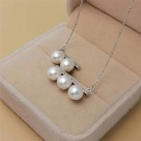 Freshwater Pearl Brass Necklace with Copper Alloy with 1.97inch extender chain platinum color plated fashion jewelry & micro pave cubic zirconia & for woman white 7-8mm Length Approx 15.75 Inch Sold By PC