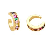 Kubieke zirconia messing ringen, met Cubic Zirconia, 18K verguld, voor vrouw, meer kleuren voor de keuze, nikkel, lood en cadmium vrij, 4x14mm, Verkocht door pair