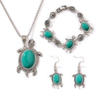 Turquoise Jewelry Sets Stud Earring & bracelet & necklace Zinc Alloy with turquoise with 3.15inch extender chain Turtle plated three pieces & fashion jewelry & for woman nickel lead & cadmium free 52mm Length Approx 18.11 Inch Approx 8.07 Inch Sold By Set