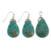 Turquoise Jewelry Sets pendant & earring 316 Stainless Steel with turquoise polished 2 pieces & fashion jewelry & for woman two different colored Sold By Set