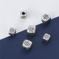 925 Sterling Sølv Mellemled Perler, Cube, Vintage & du kan DIY & forskellig størrelse for valg & med blomstermønster, Hole:Ca. 2mm, Solgt af PC