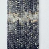 Grânulos de quartzo natural jóias, quartzo rutilado, Quadrado, polido, facetada, preto, 4x4mm, vendido para Aprox 14.96 inchaltura Strand