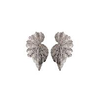Zinc Alloy Stud Earring Iron Leaf silver color plated fashion jewelry & for woman nickel lead & cadmium free Sold By Pair