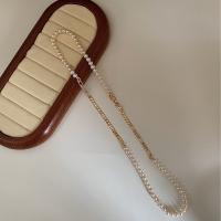Édesvízi gyöngy Brass lánc nyaklánc, -val Sárgaréz, divat ékszerek & a nő, fehér, 5-6mm, Hossz Kb 63 cm, Által értékesített PC