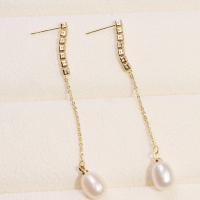 Freshwater Pearl Earrings with Brass fashion jewelry & for woman & with rhinestone golden 7-8mm Sold By Pair